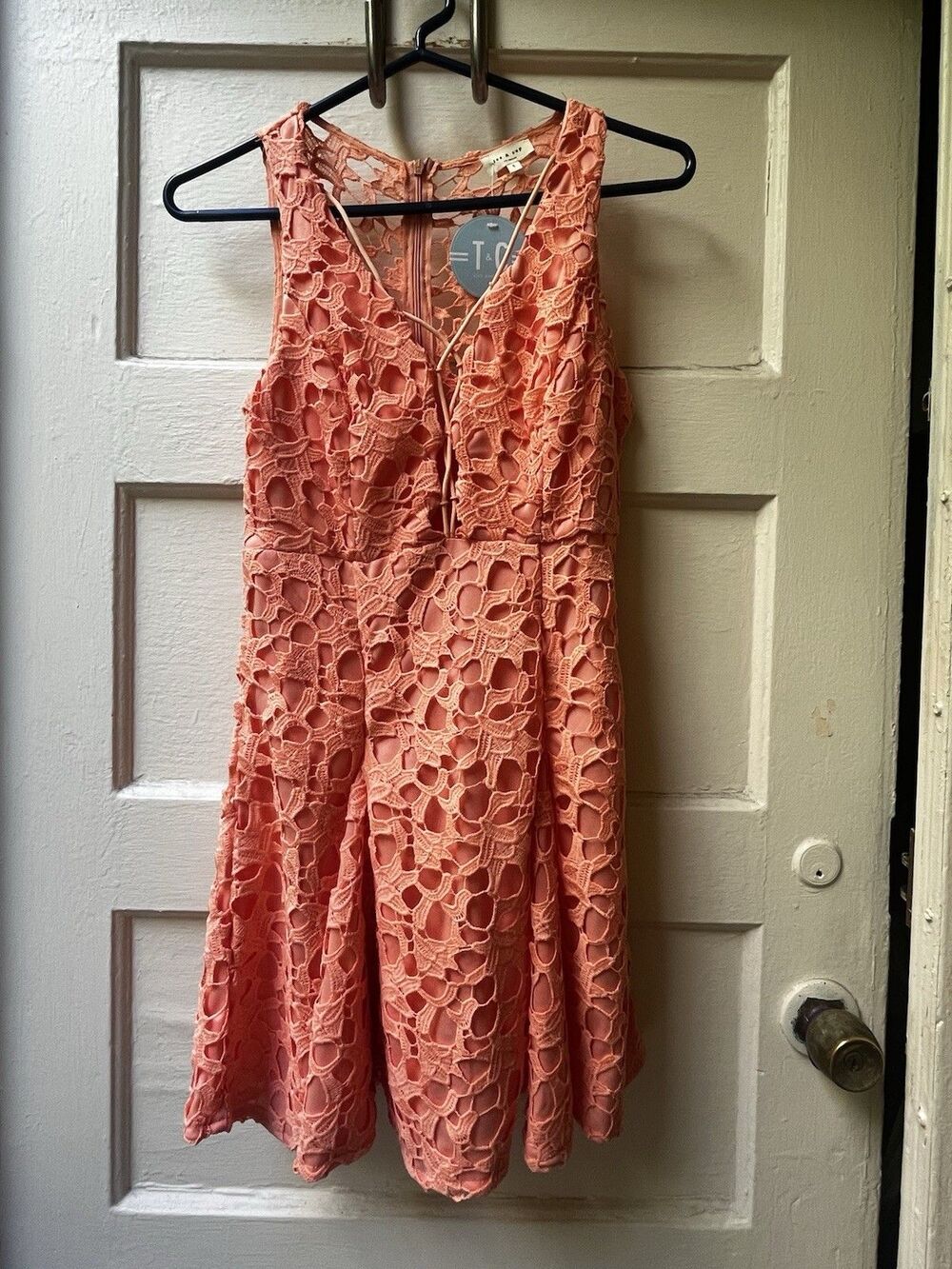 Womens Fit Flare Eyelet Dress S Peach Dainty Cotton Wedding Party Dainty Nwt